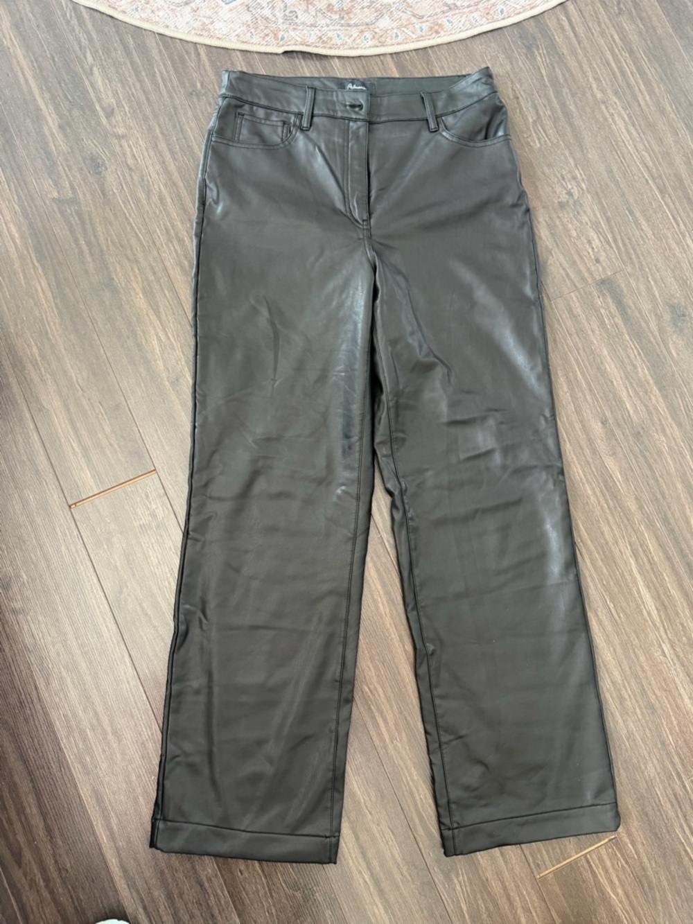 Reitmans Black Faux Leather Wide-Leg Pants